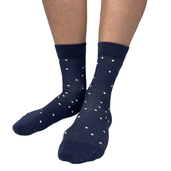 Blue sock with white dots from Tag Socks